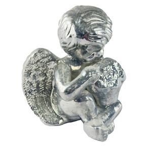 Vintage Silver Angel Figurine Cherub Statue 90s Holiday Decor Guardian Angel